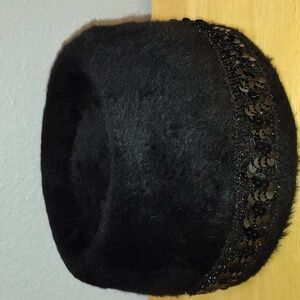 Betmar Mystere Genuine Imported Fur Hat Sequin Trim Vintage 1950's